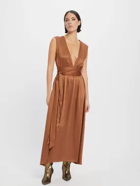 Grace Embroidered TENCEL Modal Vegan Midi Dress | Caramel