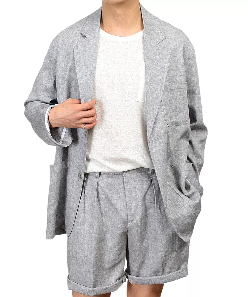 Gray Herringbone Linen Jackets For Mens Blazers Summer Korean Suits