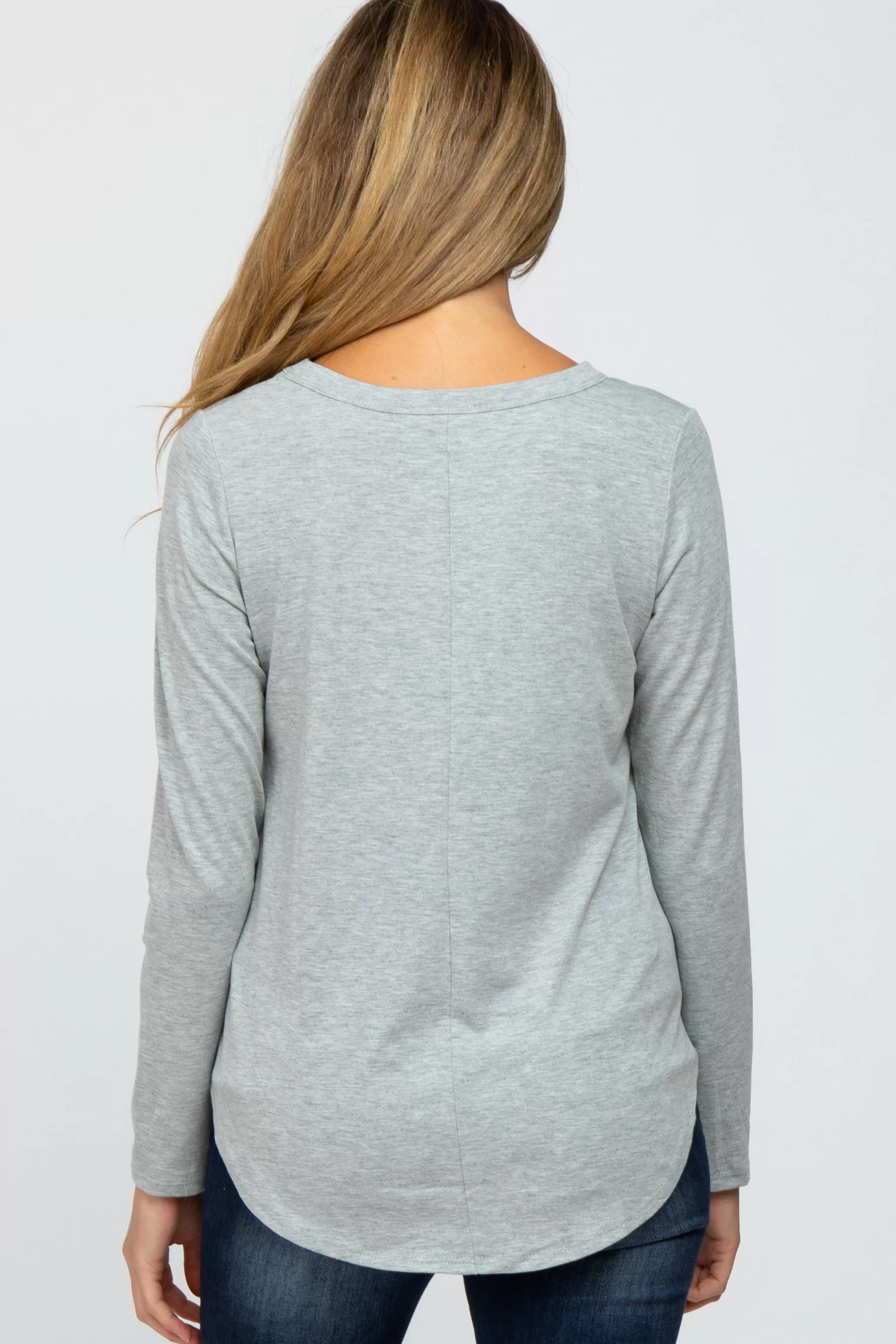 Heather Grey Basic Maternity Long Sleeve Top