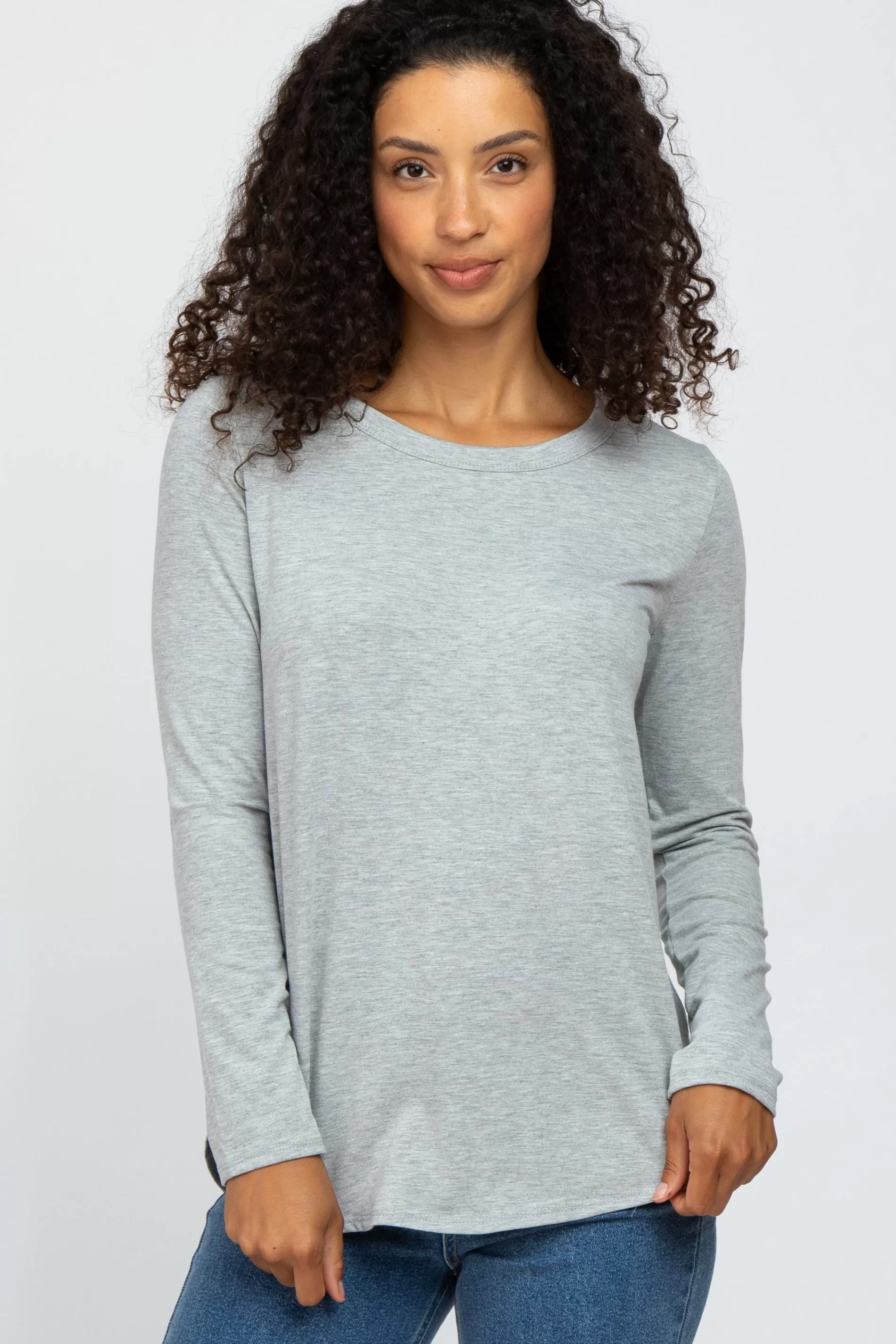 Heather Grey Basic Maternity Long Sleeve Top