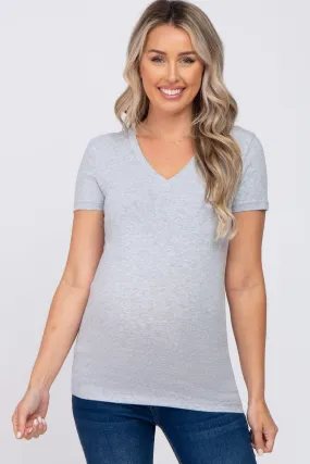 Heather Grey V-Neck Short Sleeve Maternity Top