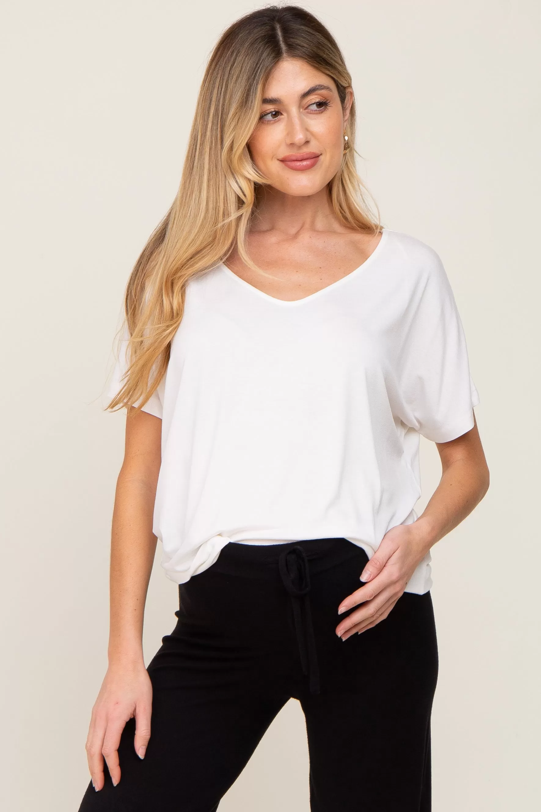 Ivory V-Neck Maternity Dolman Sleeve Top