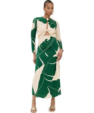 JOHANNA ORTIZ Into The Wild Ankle Dress Palm Shadows/Ecru/Green 0