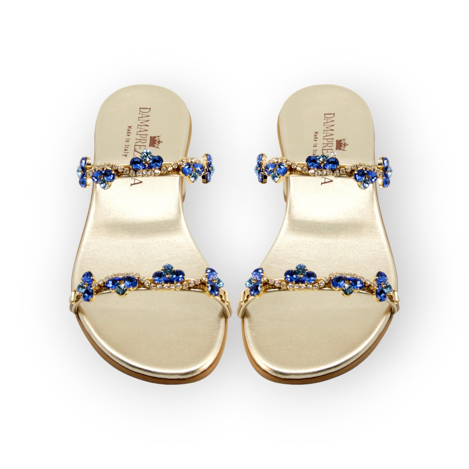 Kate Gold Sandal In Blue Shades Crystals