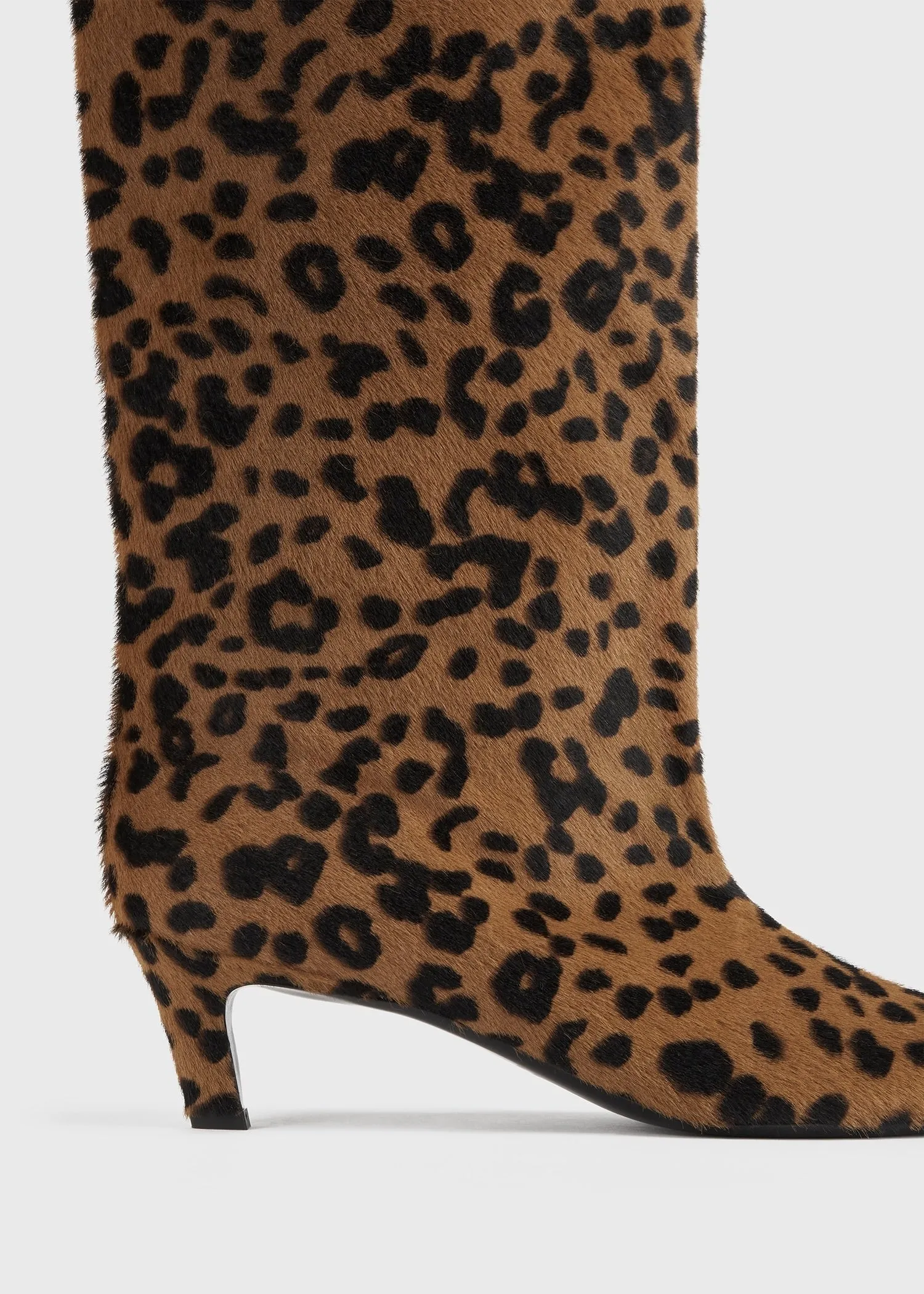 Leather wide shaft boots leopard