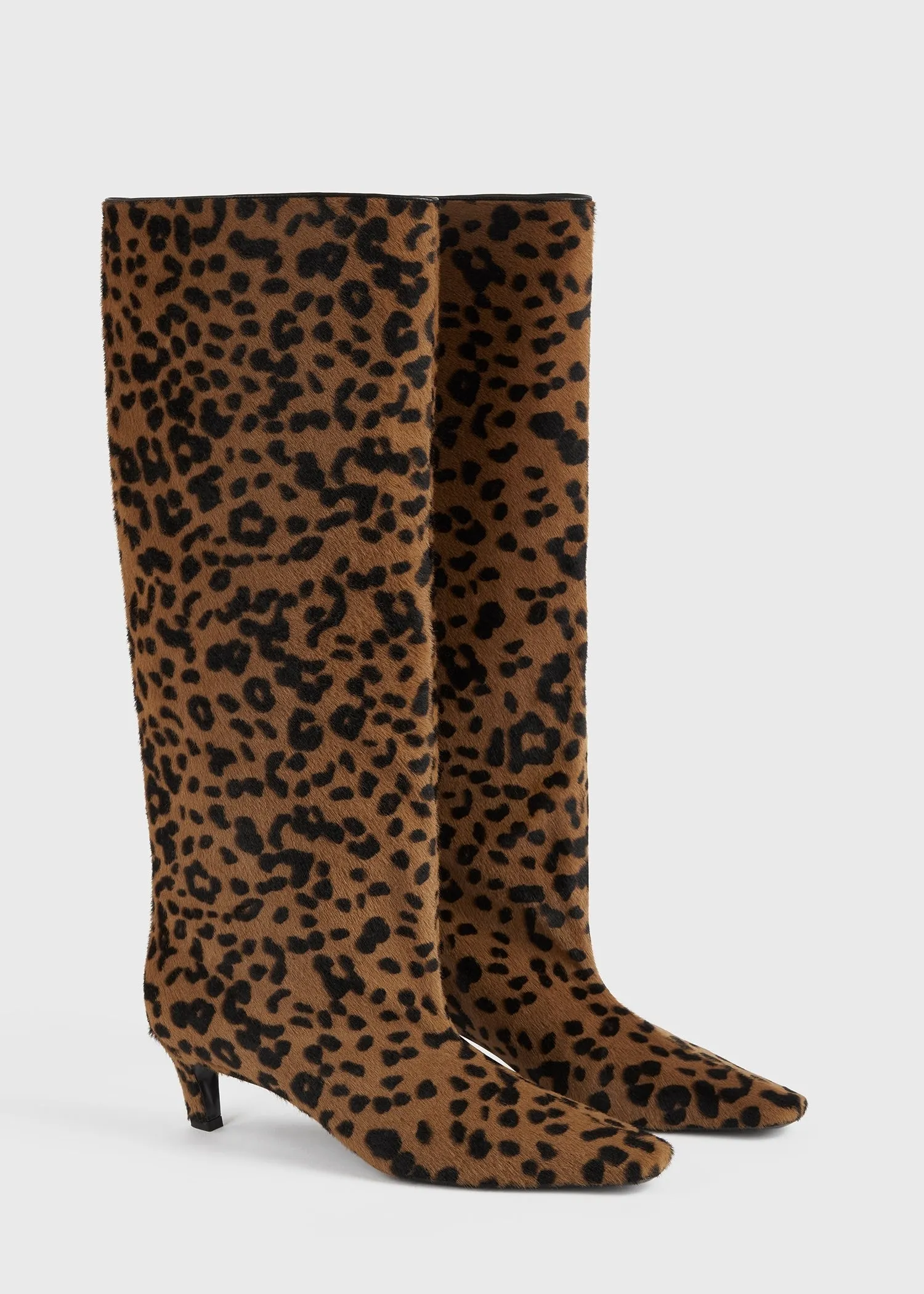 Leather wide shaft boots leopard