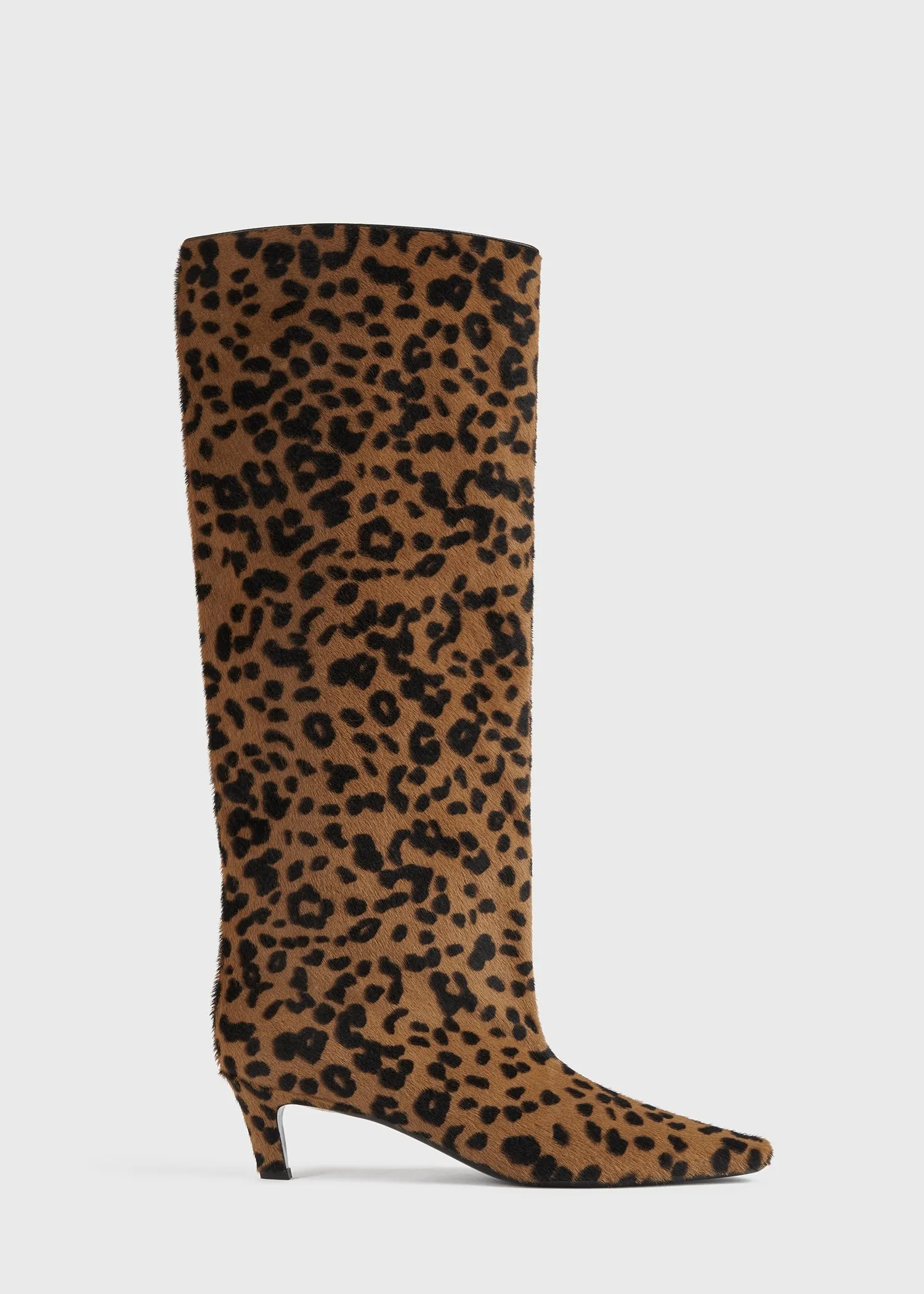 Leather wide shaft boots leopard