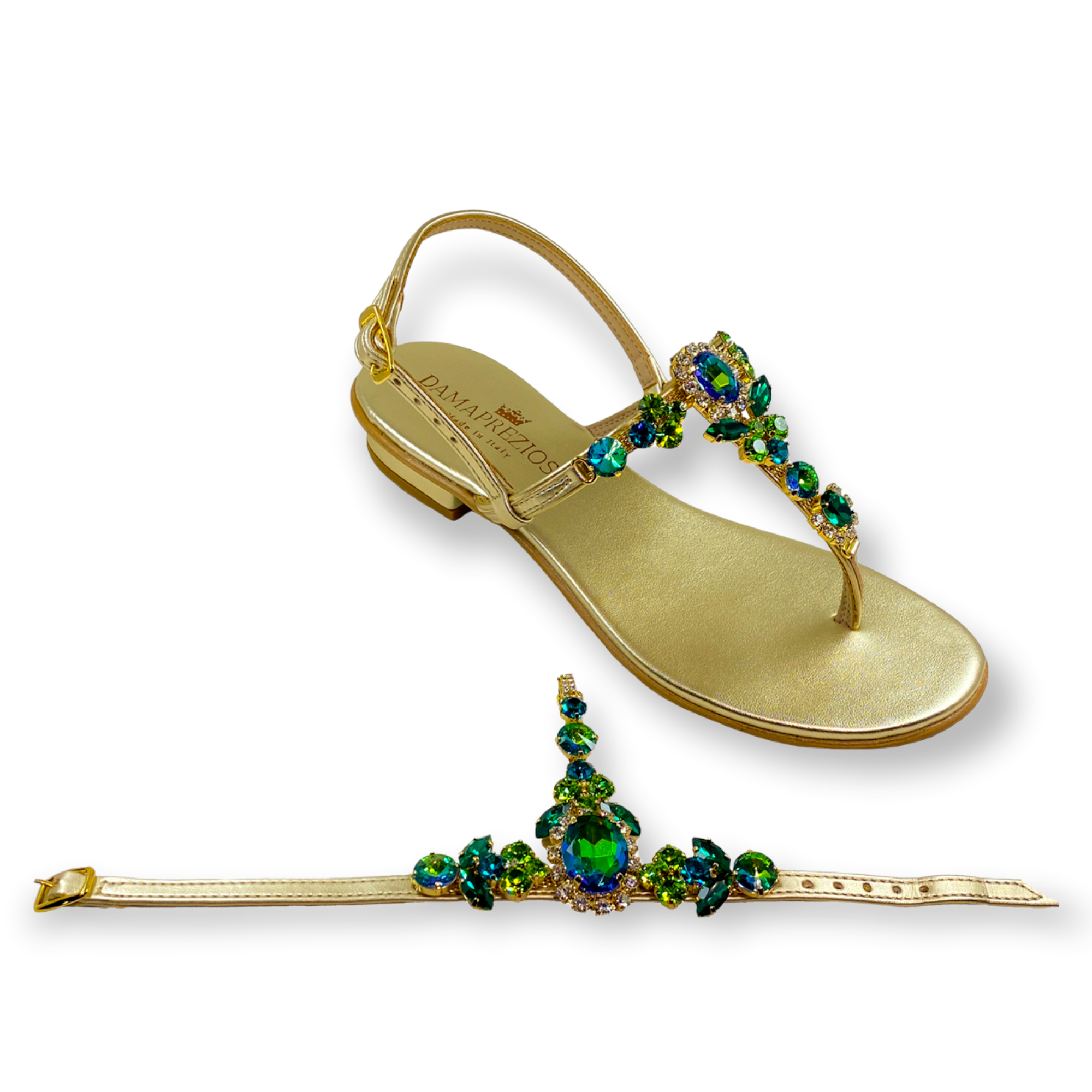 Lucrezia green-crystal flat jewel sandal