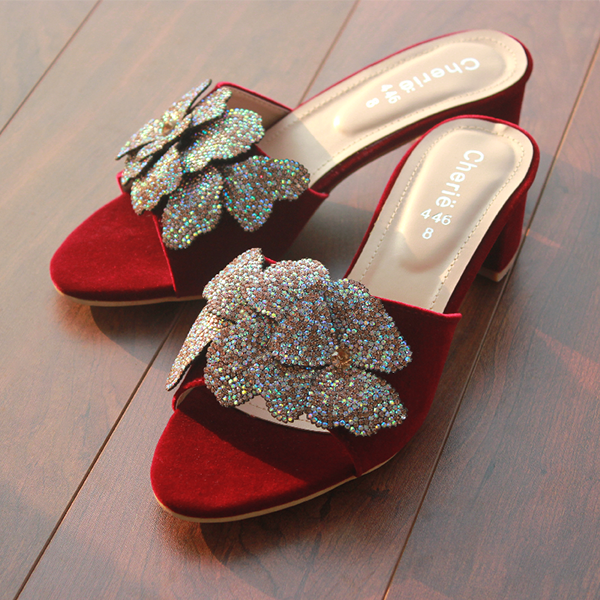 Maroon Fancy Heel Slippers for women