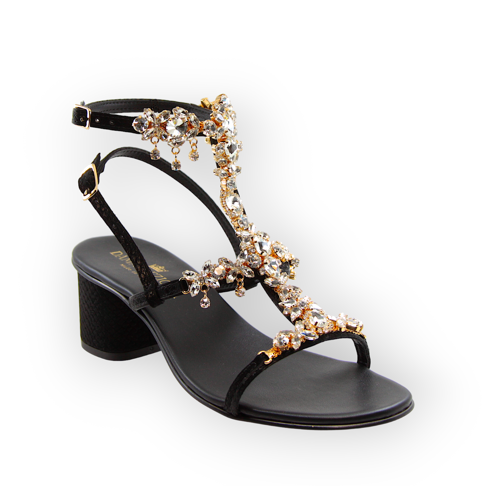 Matilde black jewel sandal with Crystals