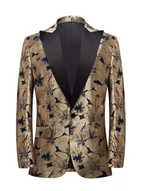 Men Blazer - Gold Pattern Tuxedo Blazer