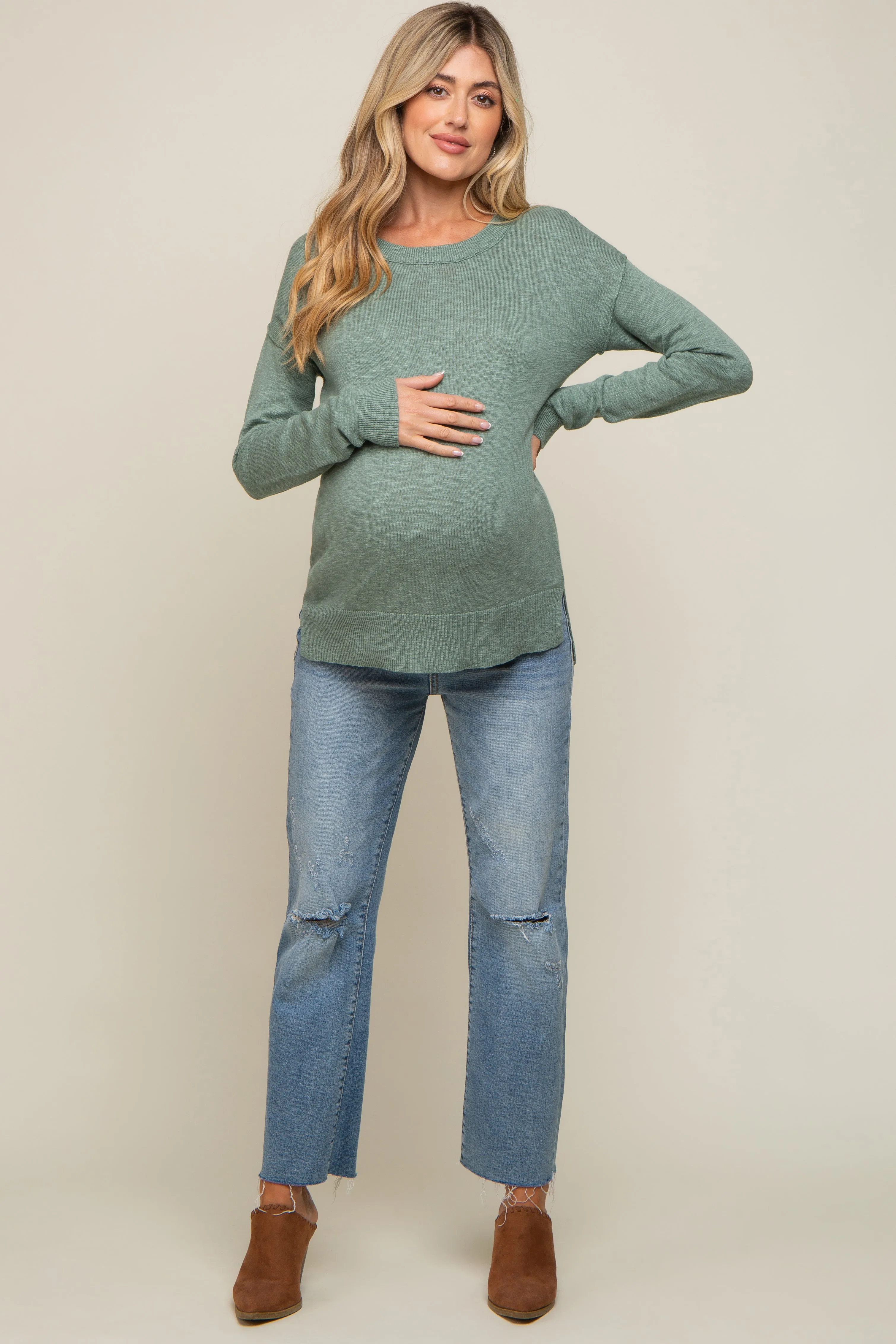 Mint Green Knit Long Sleeve Maternity Top