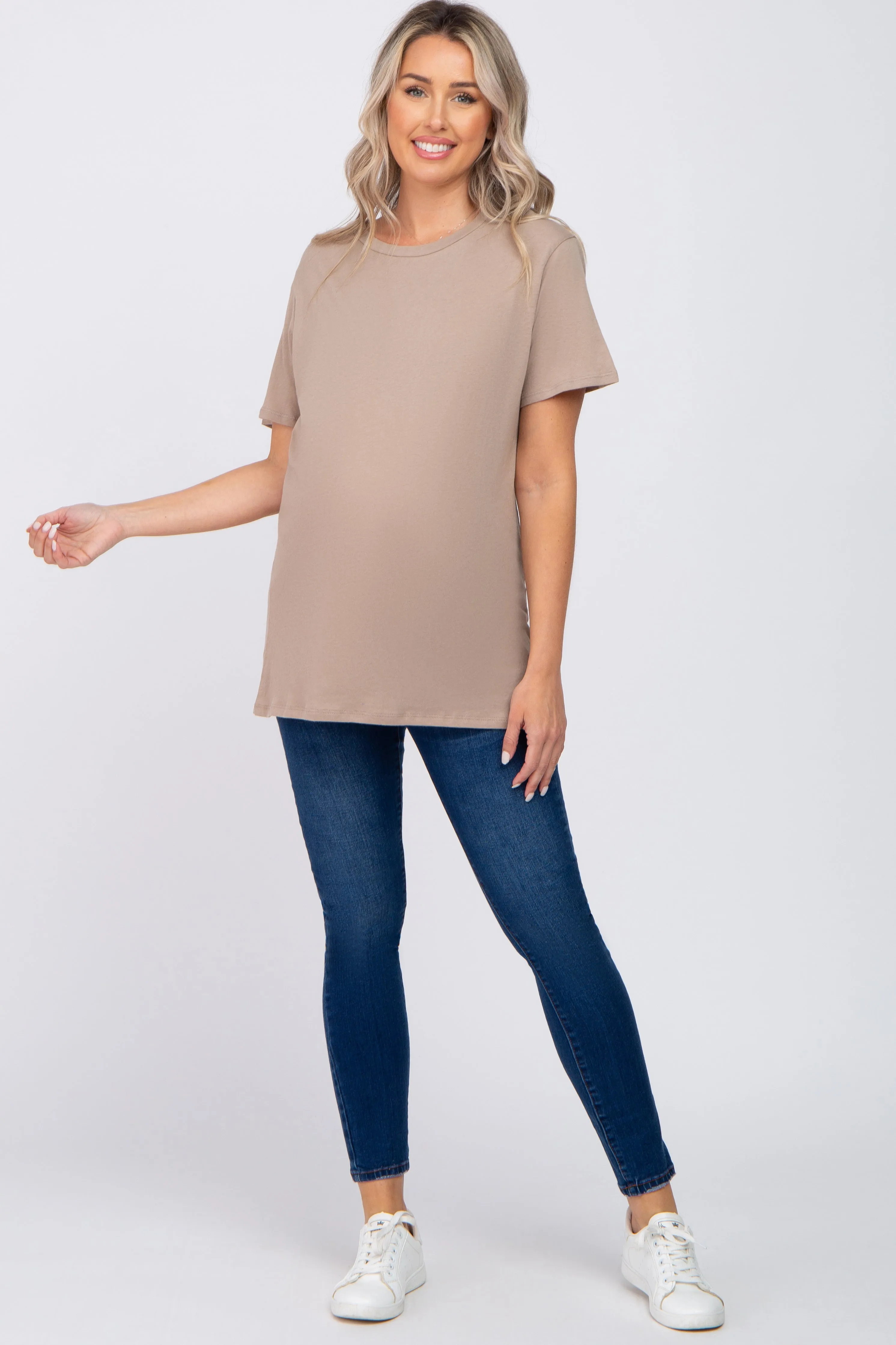 Mocha Oversized Short Sleeve Maternity Top