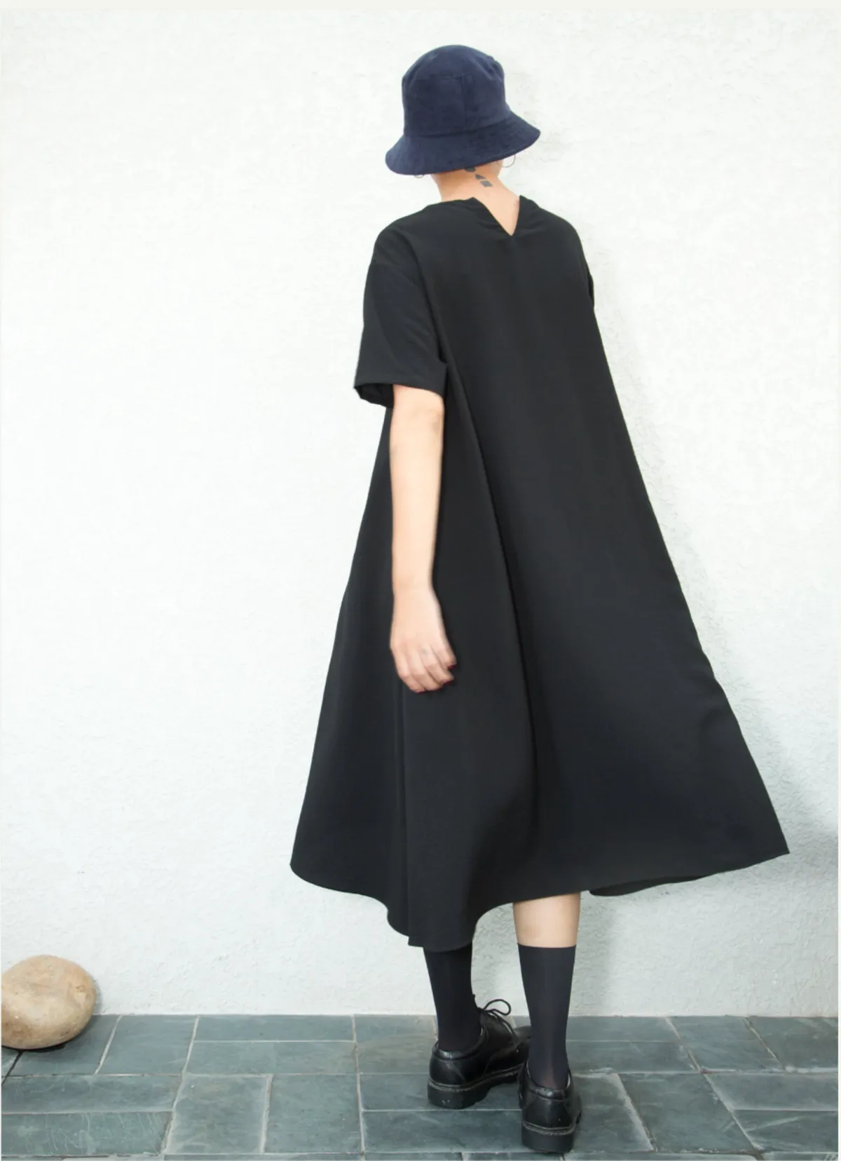 mud short sleeve tent dress - Black