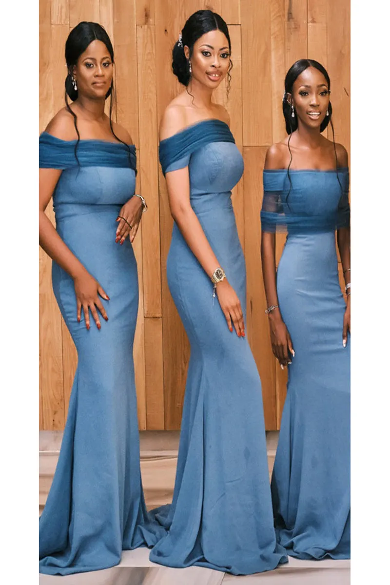 Off Shoulder Detachable Shawl Plus Size African Bridesmaid Dress QB3064