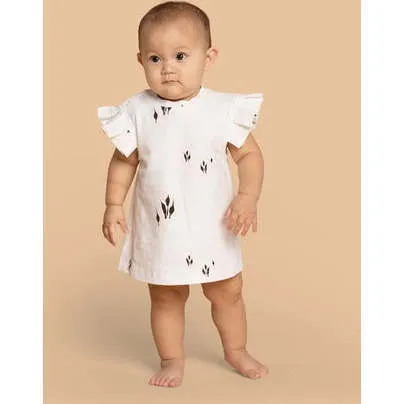 OMAMImini Baby Tent Box Pleated Sleeve Dress, Off-White