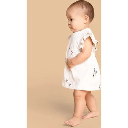 OMAMImini Baby Tent Box Pleated Sleeve Dress, Off-White