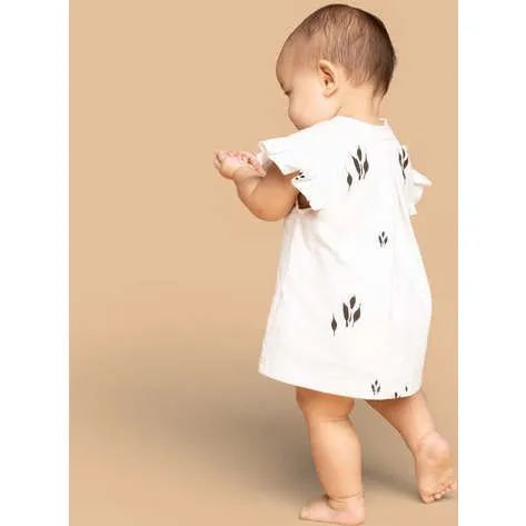 OMAMImini Baby Tent Box Pleated Sleeve Dress, Off-White