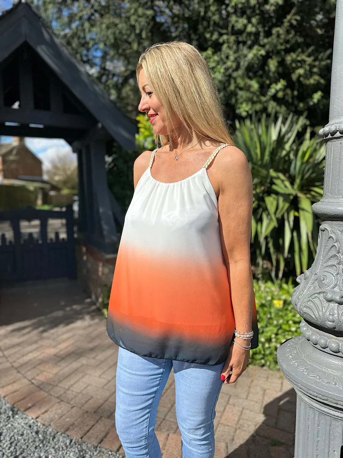 Orange Ombre Plait Flow Top Maddie