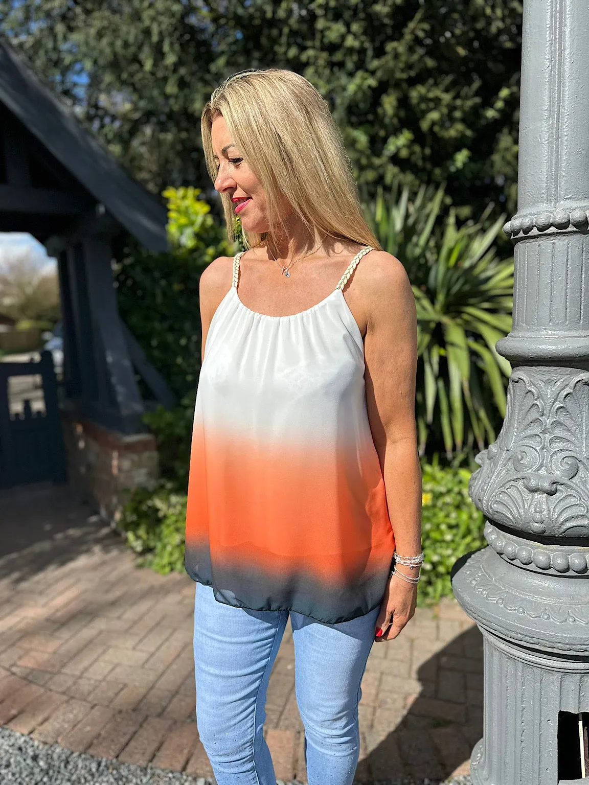 Orange Ombre Plait Flow Top Maddie