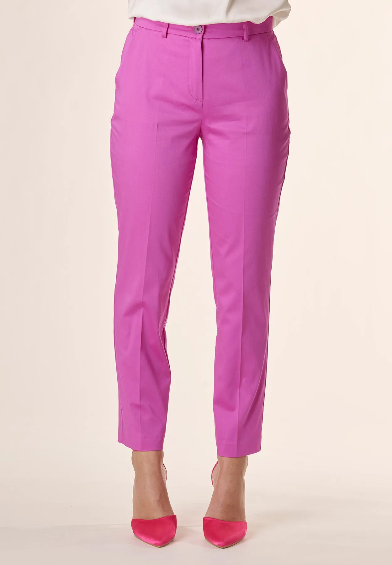 Pantalone classico fucsia cotone stretch