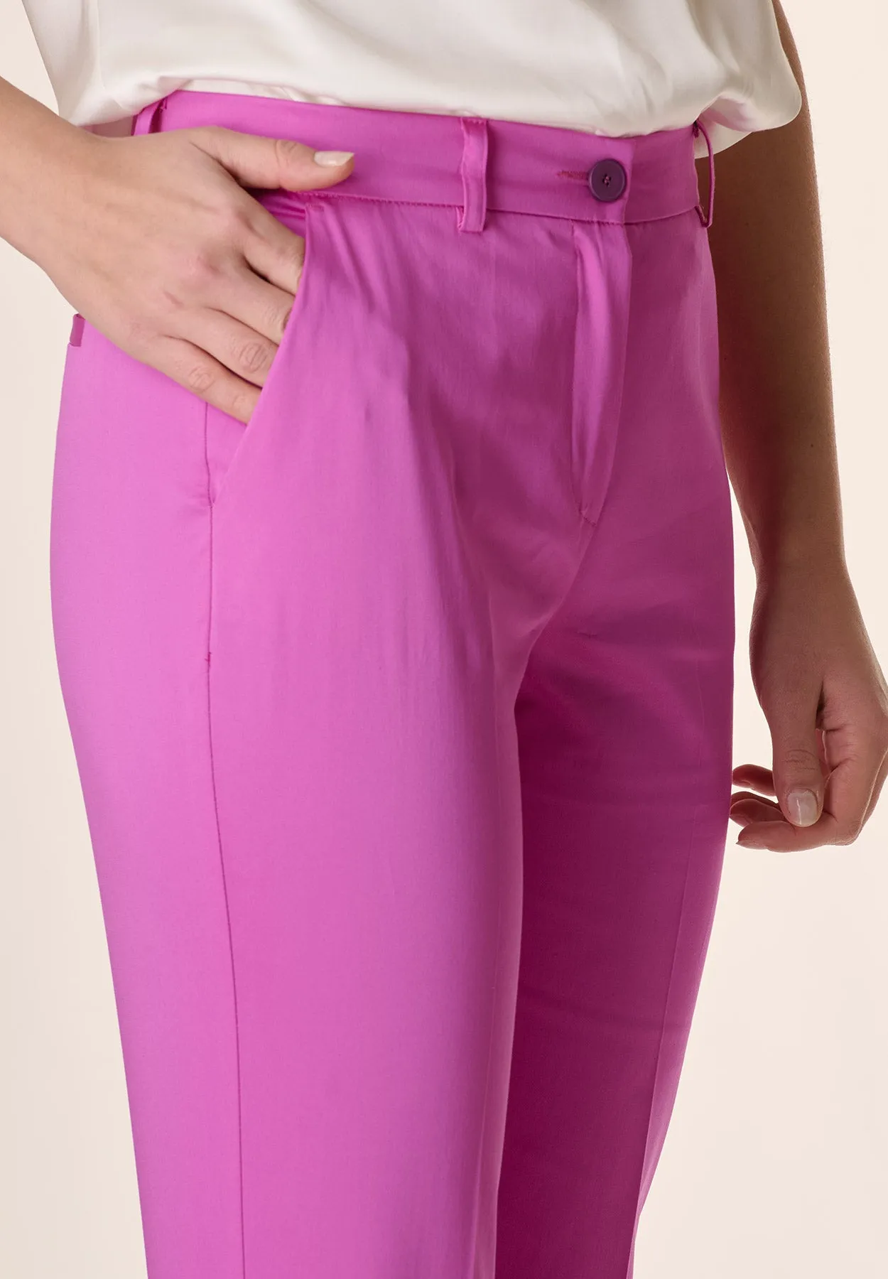 Pantalone classico fucsia cotone stretch