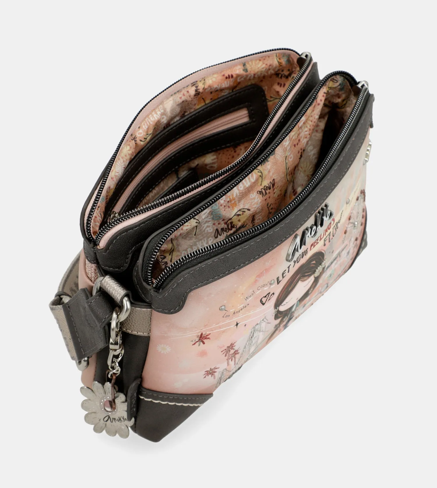 Peace & Love pink 2-compartment crossbody bag