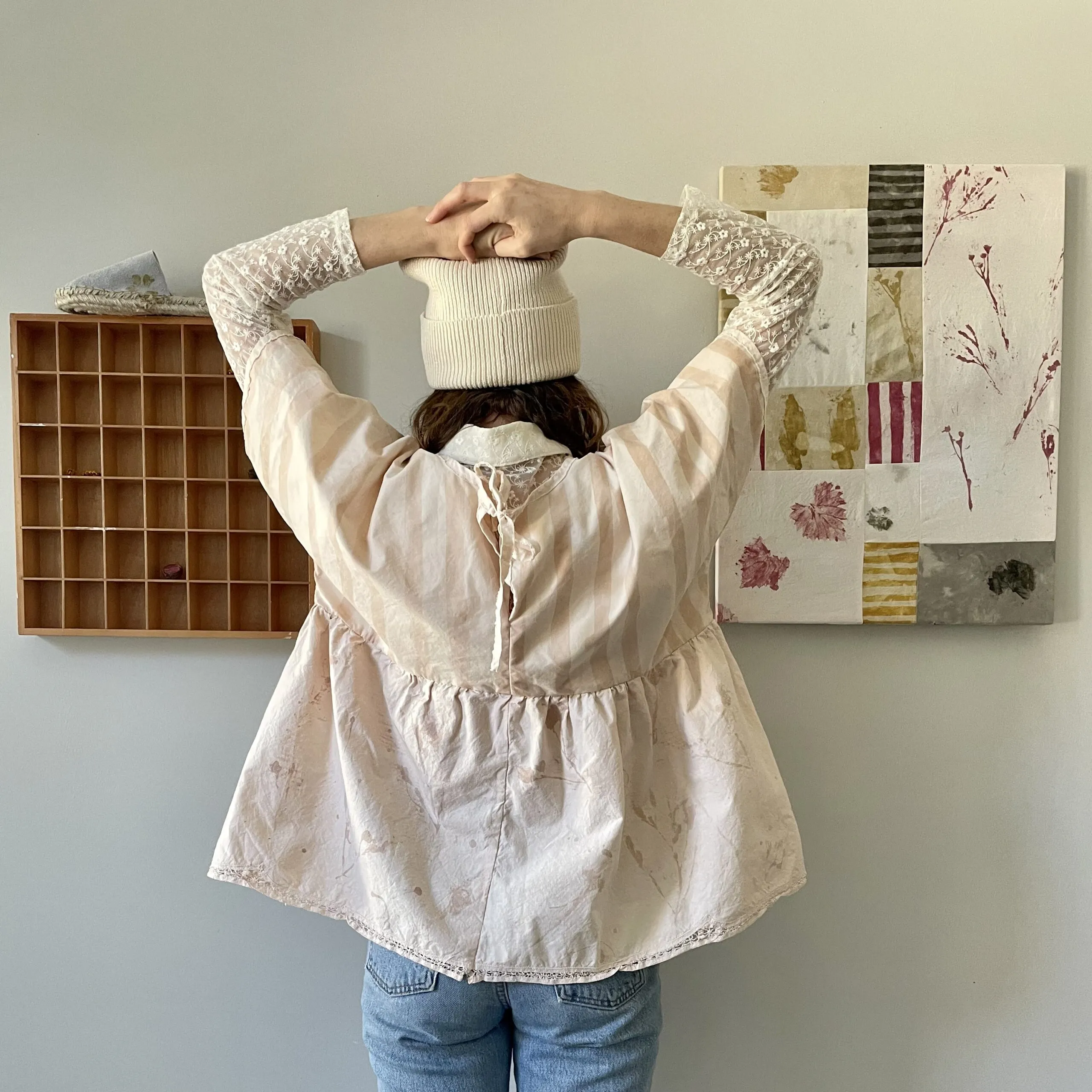 Pink Avocado Dyed Tablecloth Top - Floral + Stripe