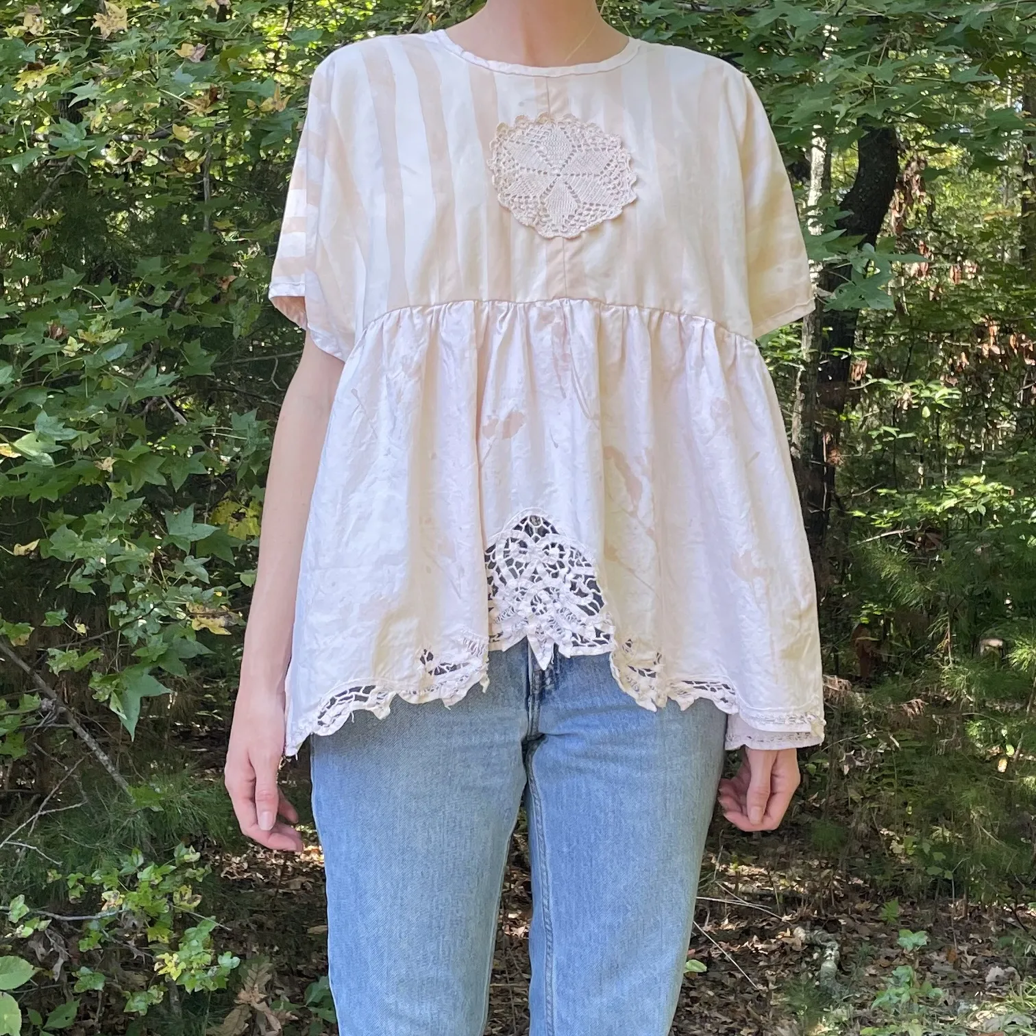 Pink Avocado Dyed Tablecloth Top - Floral + Stripe