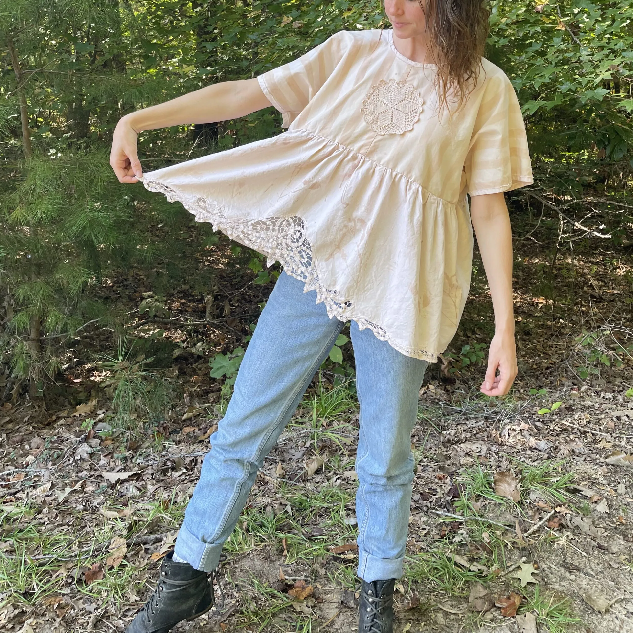 Pink Avocado Dyed Tablecloth Top - Floral + Stripe