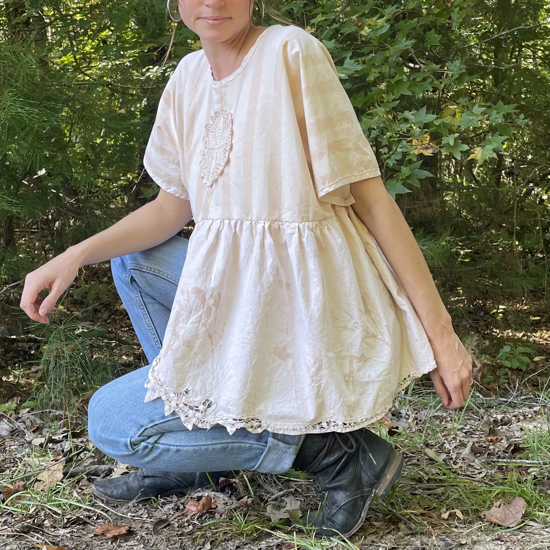 Pink Avocado Dyed Tablecloth Top - Floral + Stripe