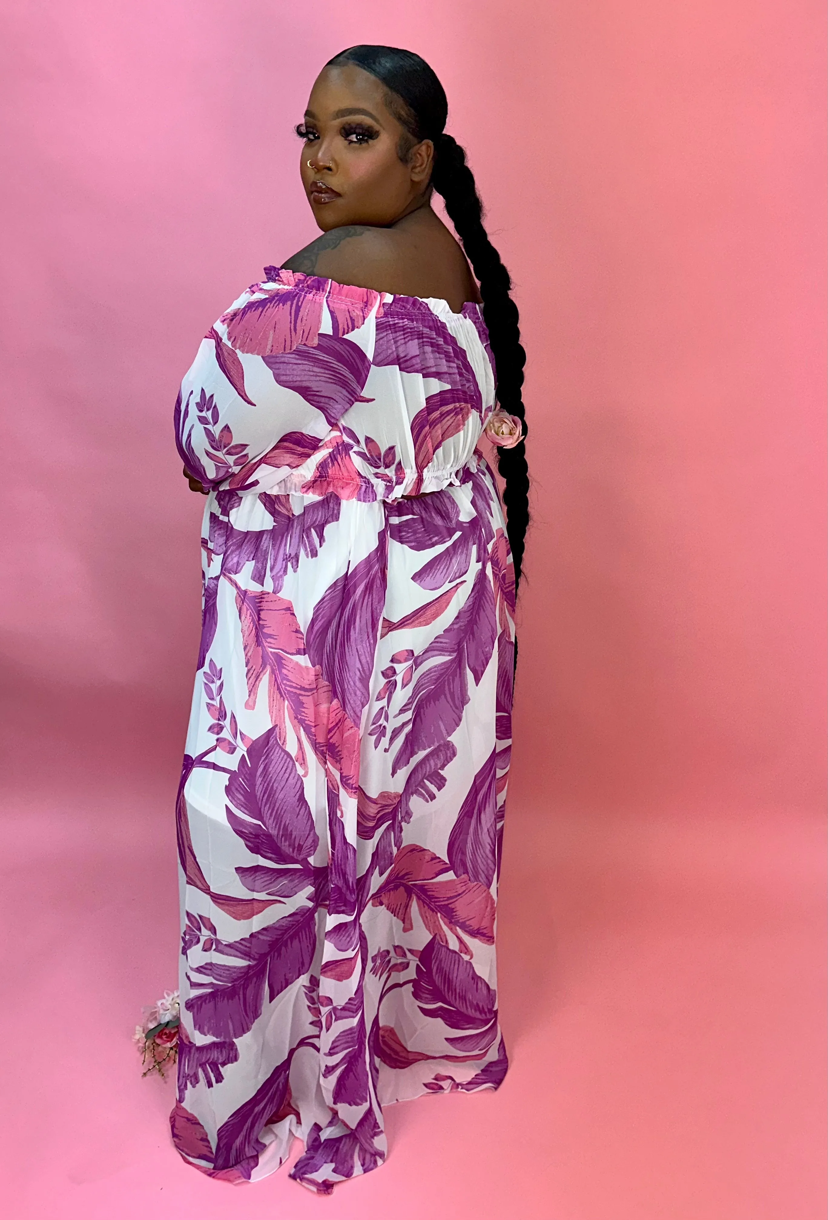 Pink Floral + size Maxi Dress