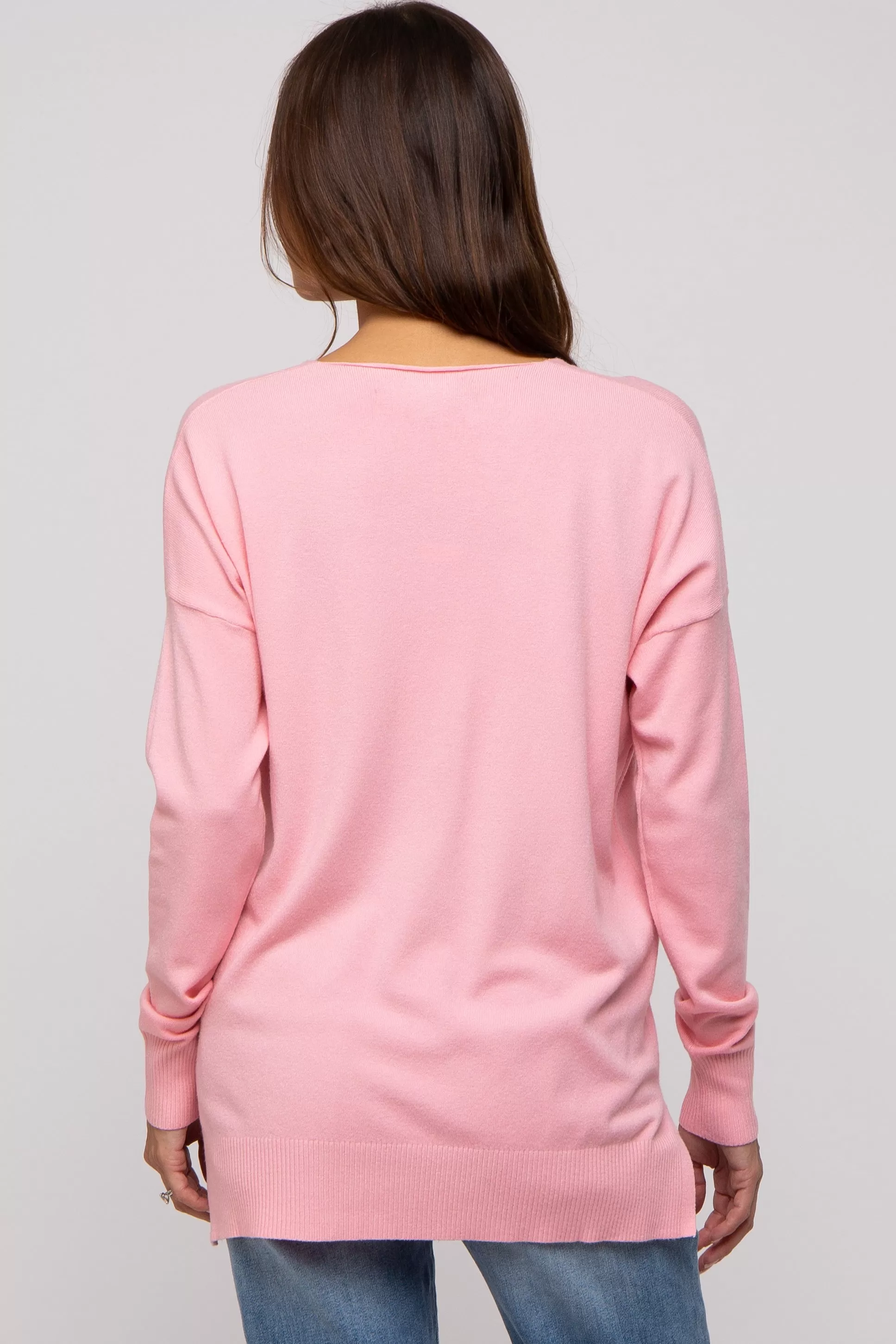 Pink Long Sleeve Side Slit Maternity Sweater