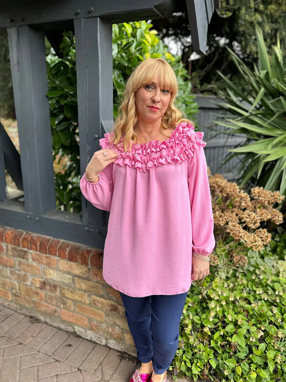 Pink Ruffle Bardot Top Heidi