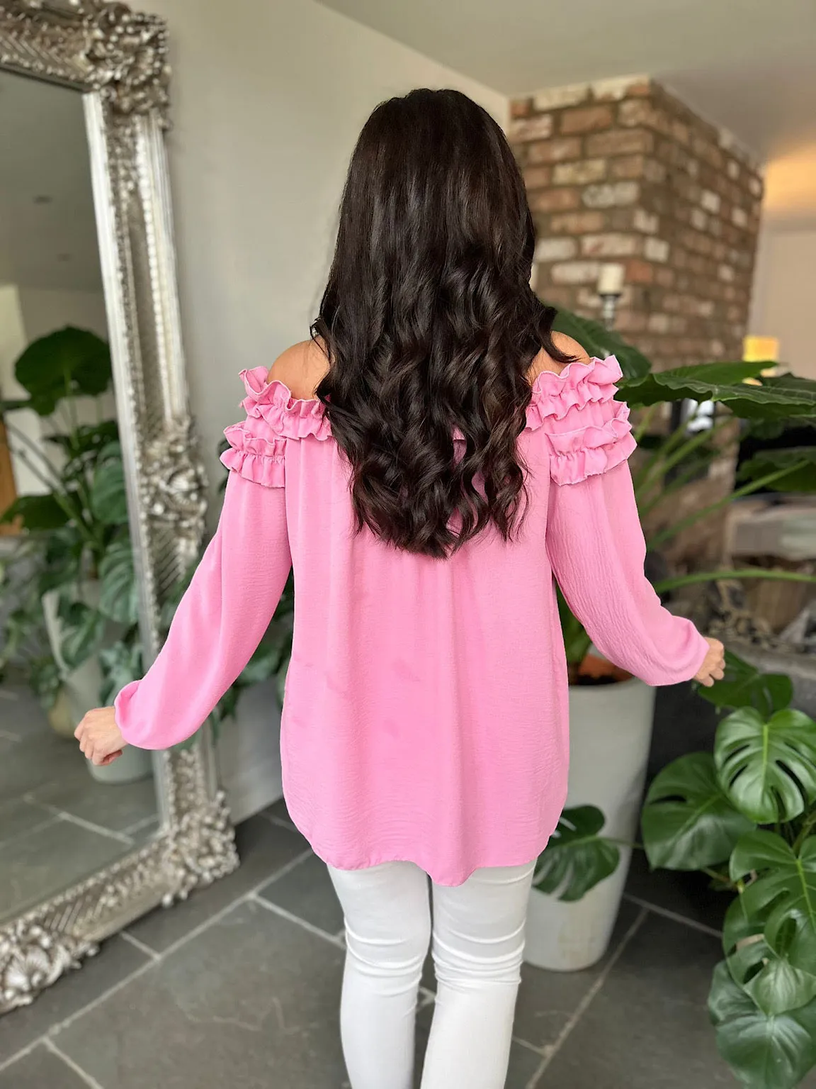 Pink Ruffle Bardot Top Heidi