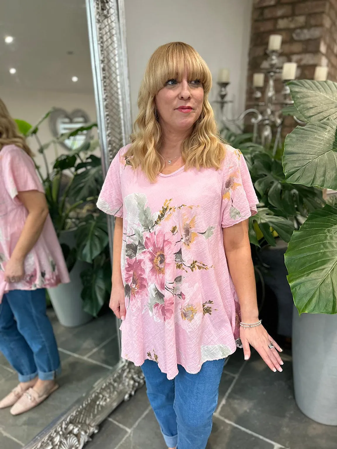 Pink V Neck Flower Top Tina