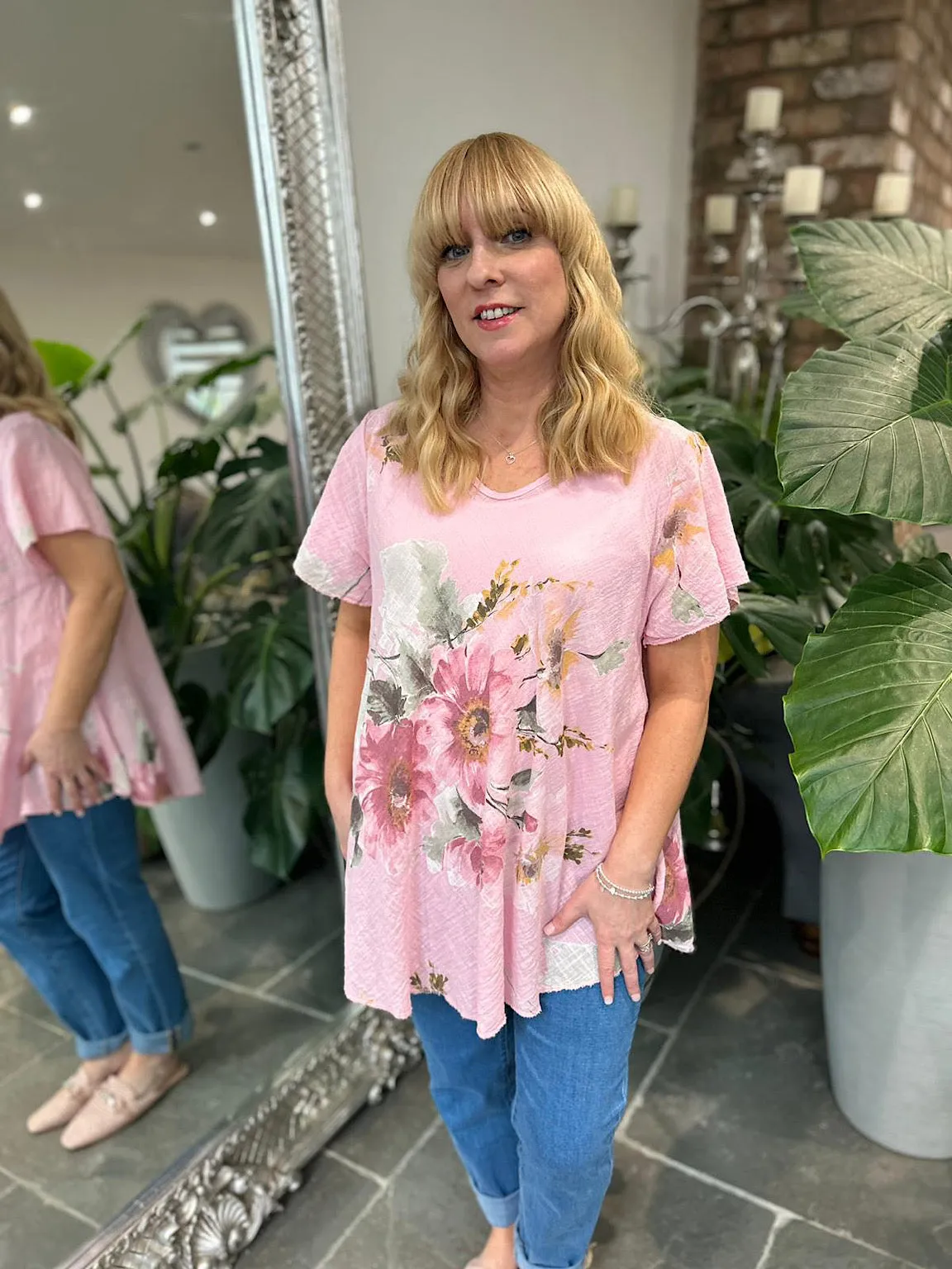 Pink V Neck Flower Top Tina