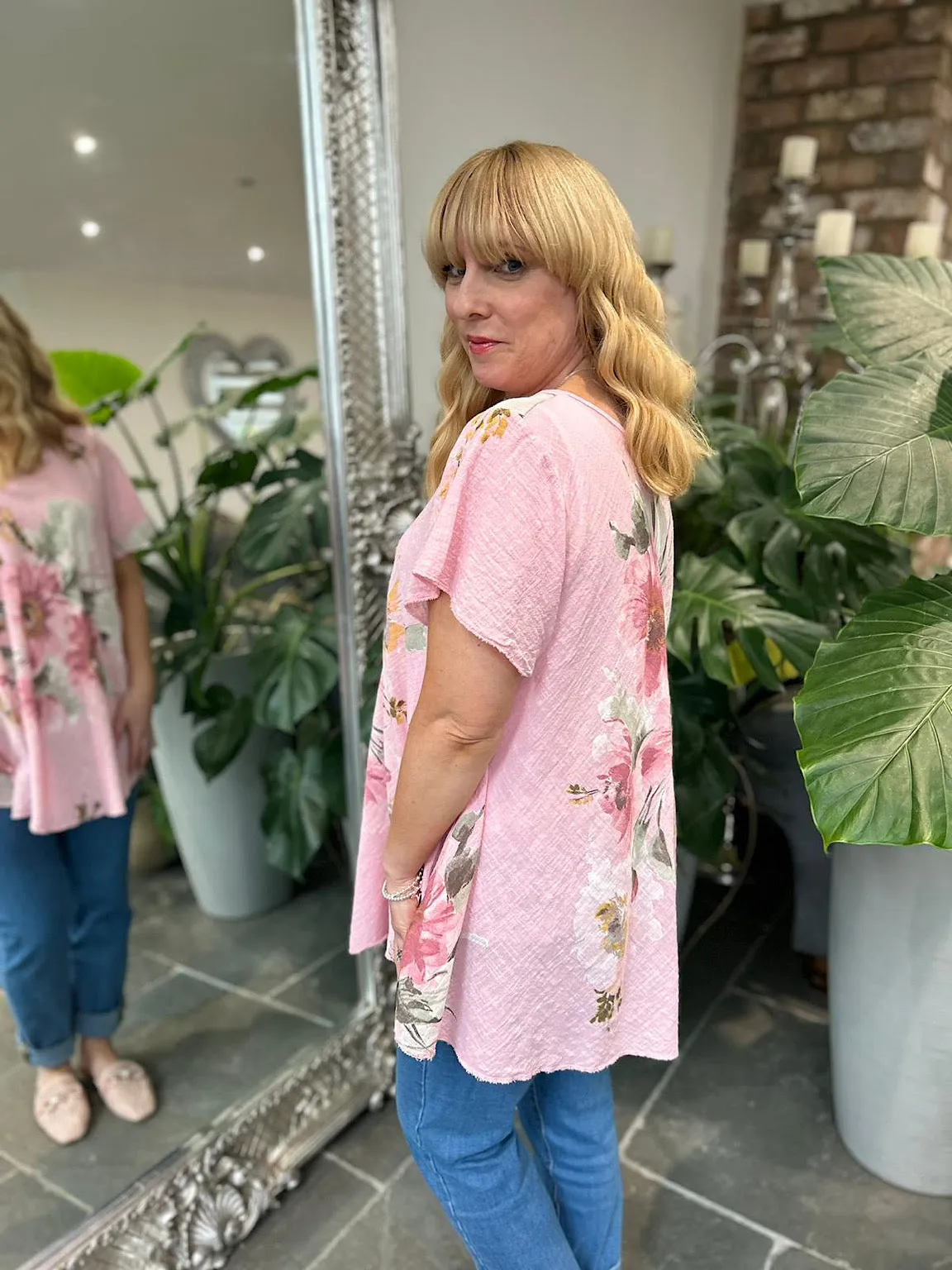 Pink V Neck Flower Top Tina