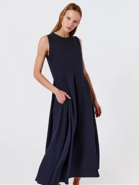 Pleat TENCEL Organic Cotton Dress | Dark Blue