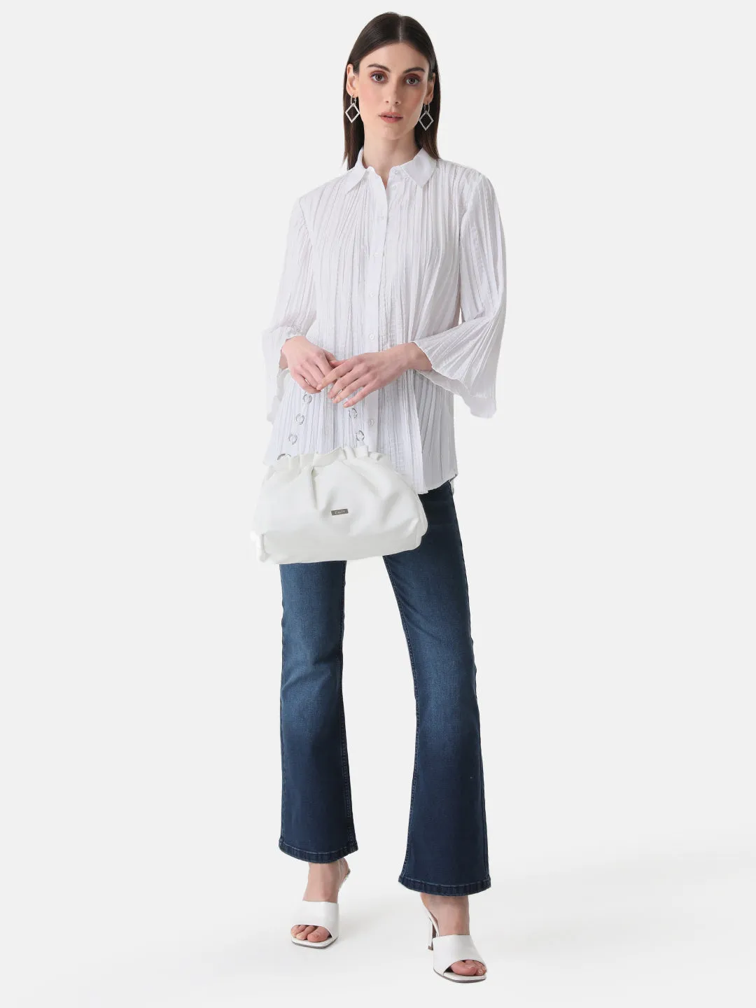 Pleated Shirt With Flared Sleeves