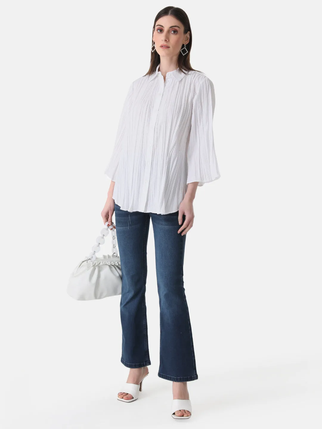 Pleated Shirt With Flared Sleeves