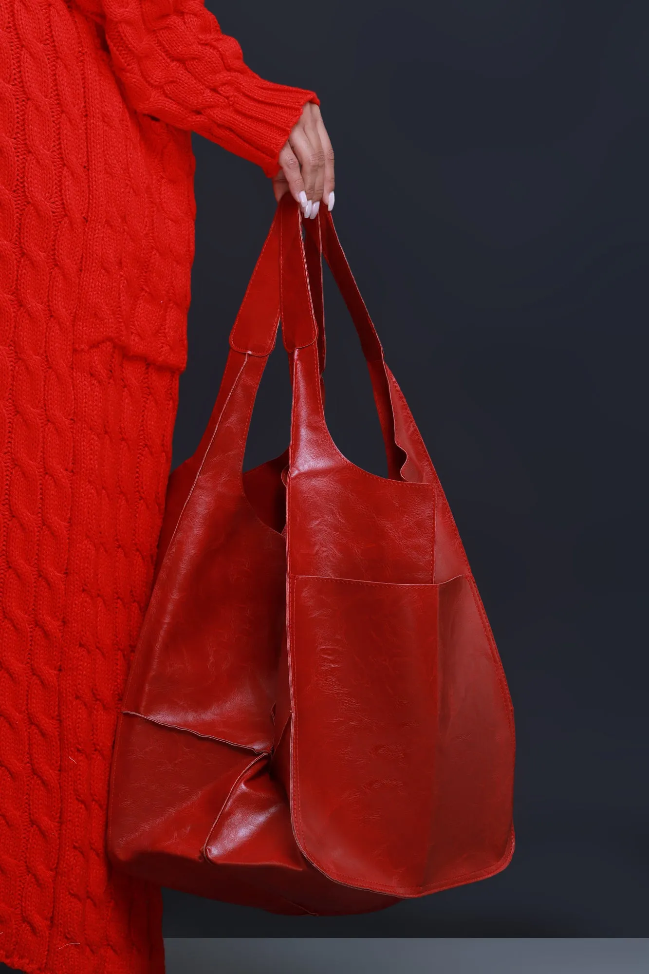 Plenty Of Time Faux Leather Tote Bag - Red