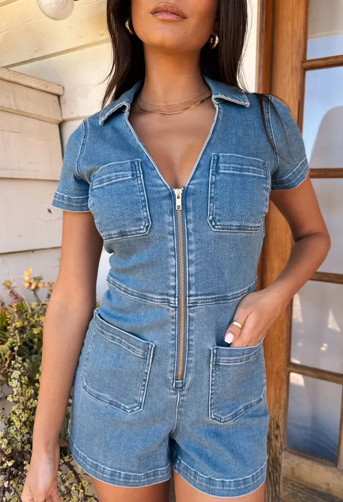 Ranch Romper-French Blue