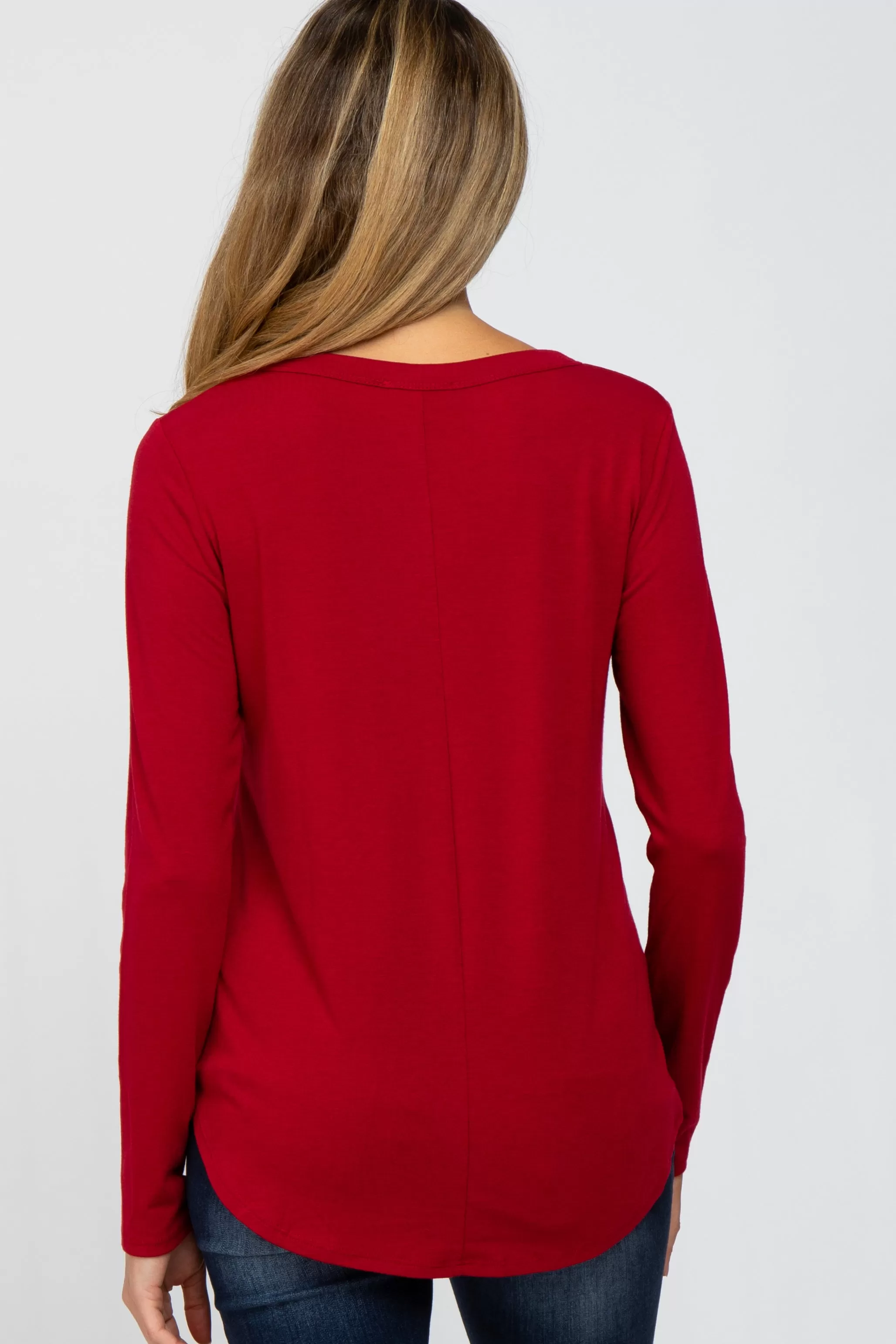 Red Basic Maternity Long Sleeve Top