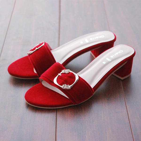 Red Block Heel Slippers for women