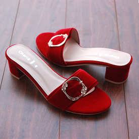 Red Block Heel Slippers for women