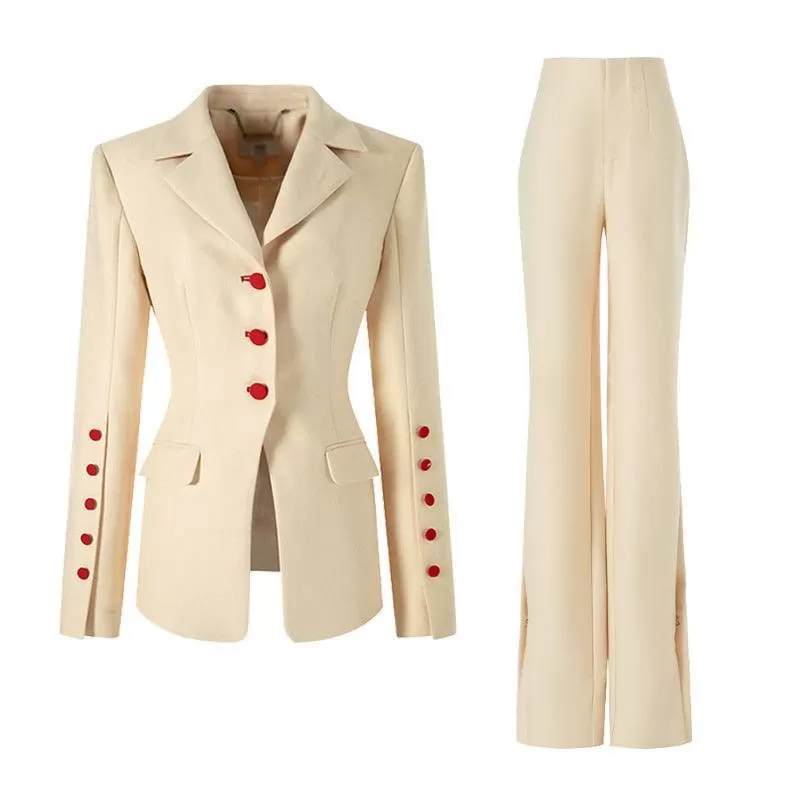 Red Buttons Formal Business Pantsuit