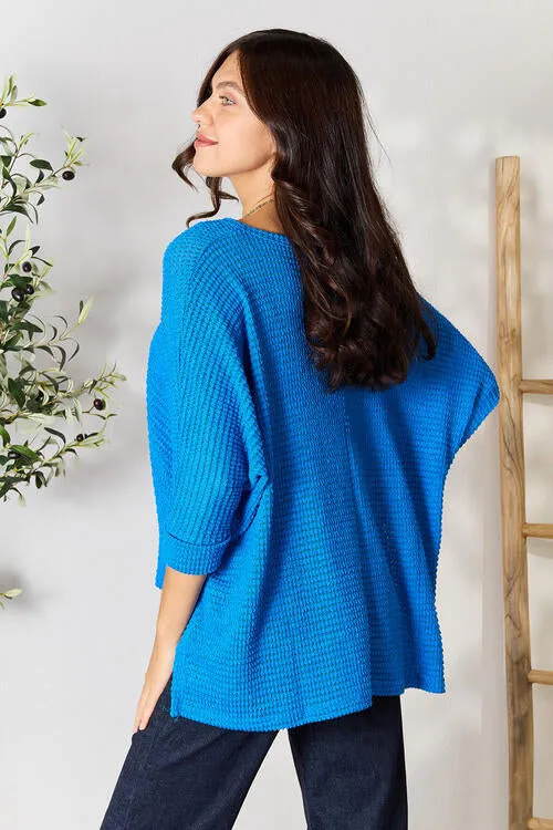 Round Neck High-Low Slit Knit Top