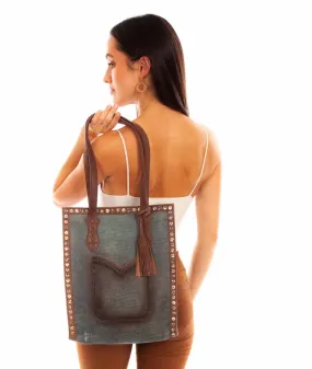 Scully Womens Large Double Strap Turquoise Leather Tote Bag