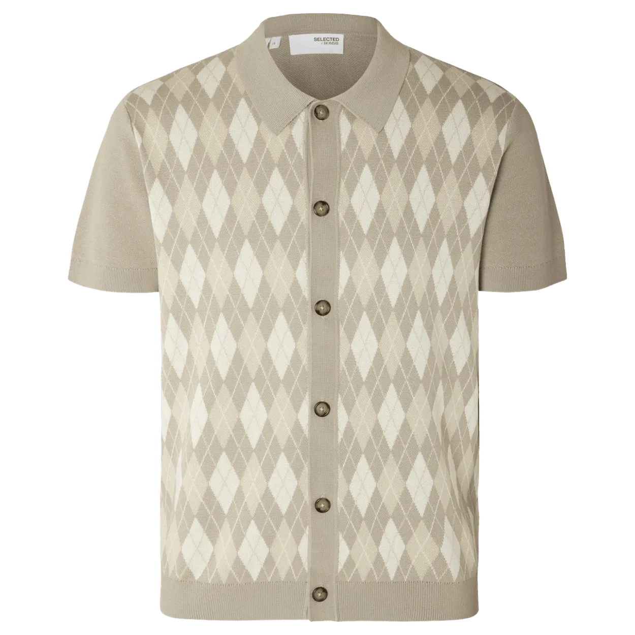 Selected Mattis Short Sleeve Knit Argyle Cardigan